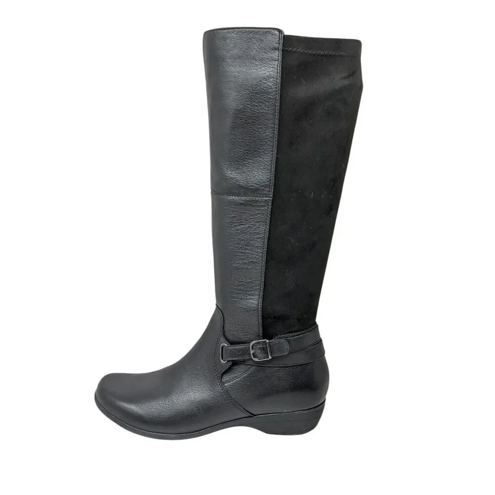 Dansko Francesca Black Milled Leather Tall Boots Womens 8